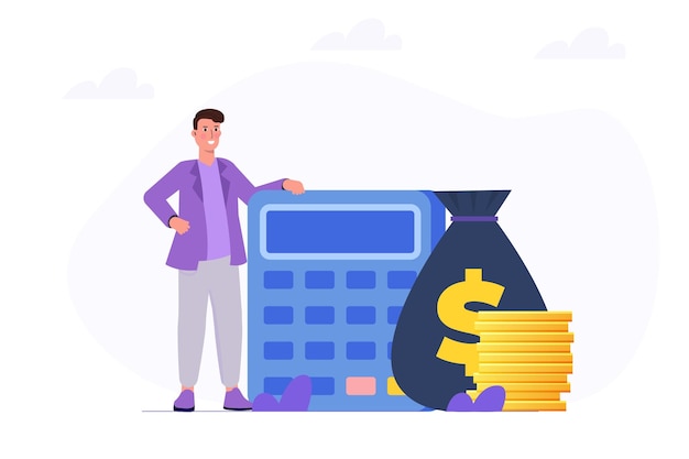 Calcular el crecimiento de los ingresos evaluación financiera contabilidad o concepto de cálculo de ganancias ilustraciones de vector plano para el folleto de la página de aterrizaje del sitio web de banner