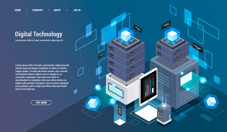 Vector cálculo del gran centro de datos, procesamiento de información, base de datos.