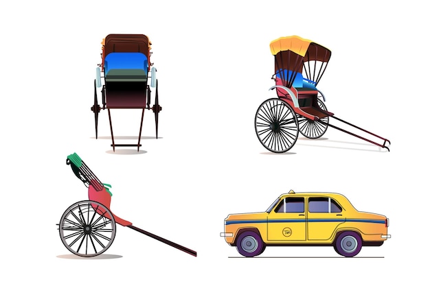 Calcuta tiró a mano el rickshaw y el taxi amarillo de dos ruedas taxi amarillo