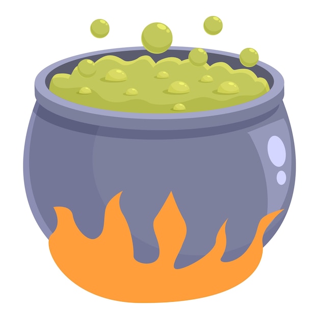 El caldero hirviendo en el fuego icono vector de dibujos animados fórmula alquimista