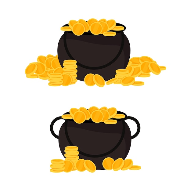 Caldero negro con monedas de oro para el día de San Patricio