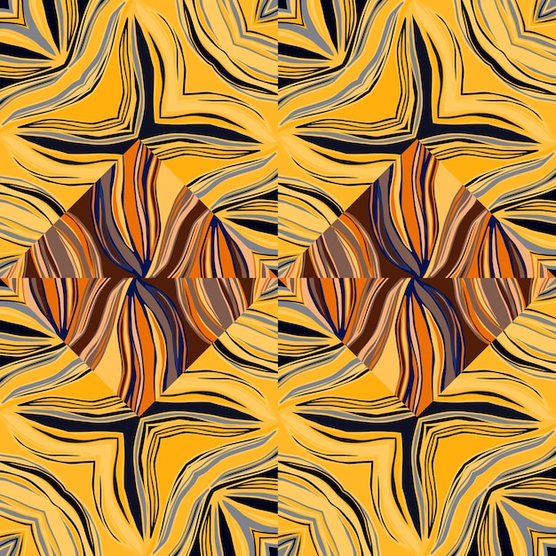 Caleidoscopio psicodélico de patrones sin fisuras Adorno de mosaico abstracto geométrico