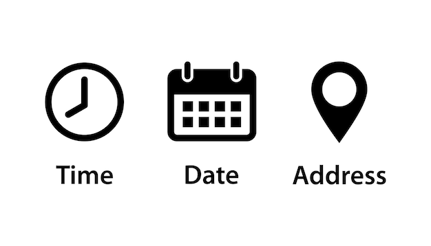 Calendar and clock and location icons