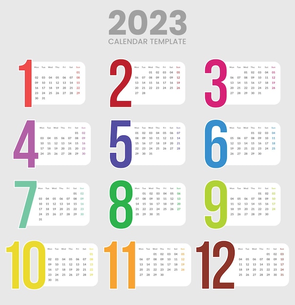 Vector calendario de 12 meses 2023