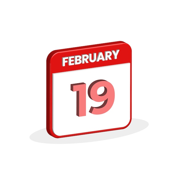 Calendario del 19 de febrero Icon 3D Ilustrador vectorial de íconos del mes y la fecha