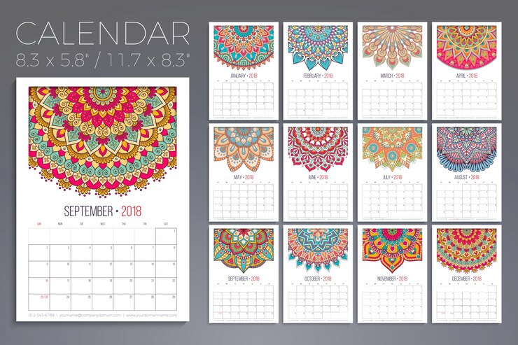Calendario 2018. Elementos decorativos vintage
