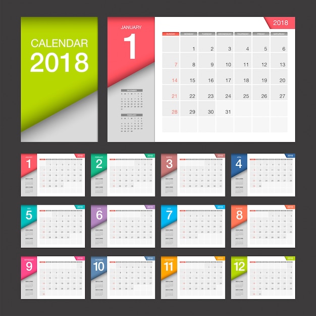 Vector calendario 2018. plantilla de diseño moderno de calendario de escritorio.