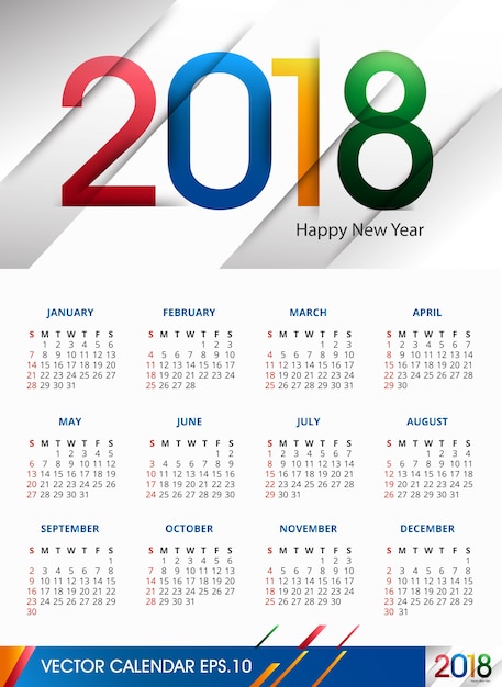 Vector calendario 2018 en texto de colorfull