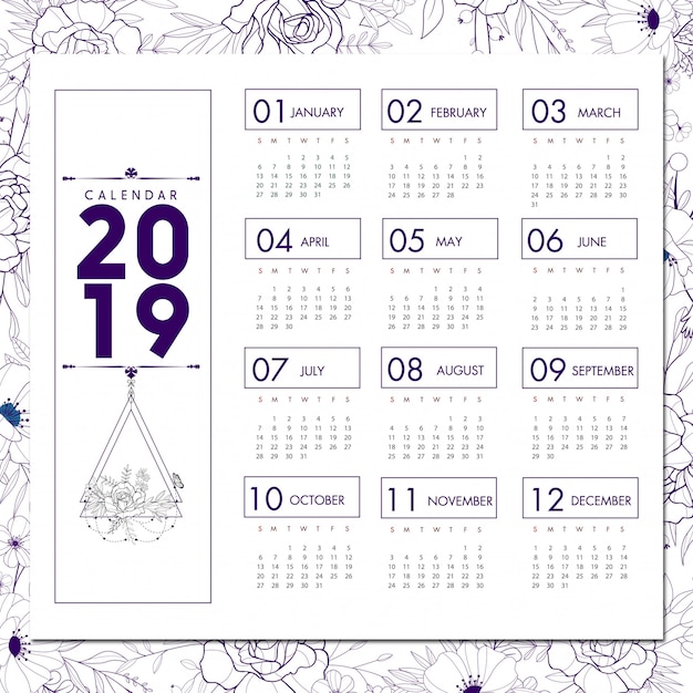 Calendario 2019 diseño floral