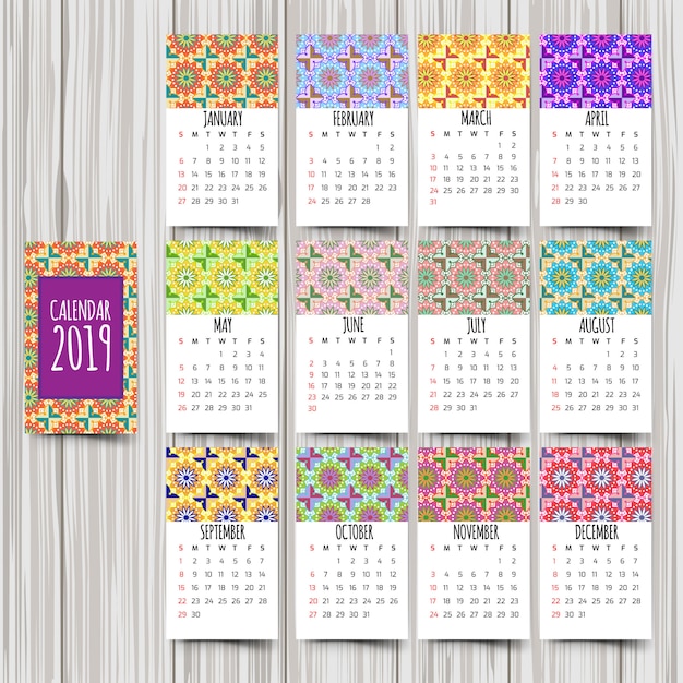 Calendario 2019. elemento decorativo vintage.