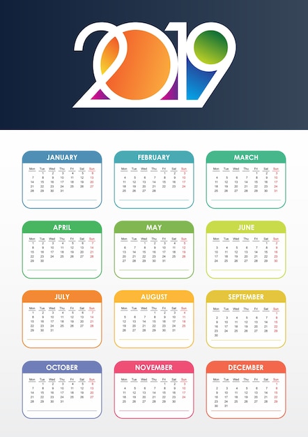 Vector calendario 2019 vector