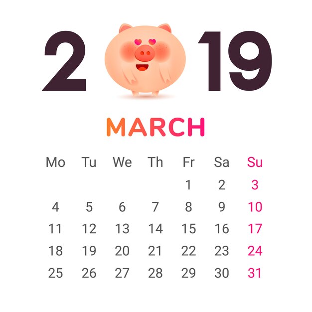 Calendario para el 2019.