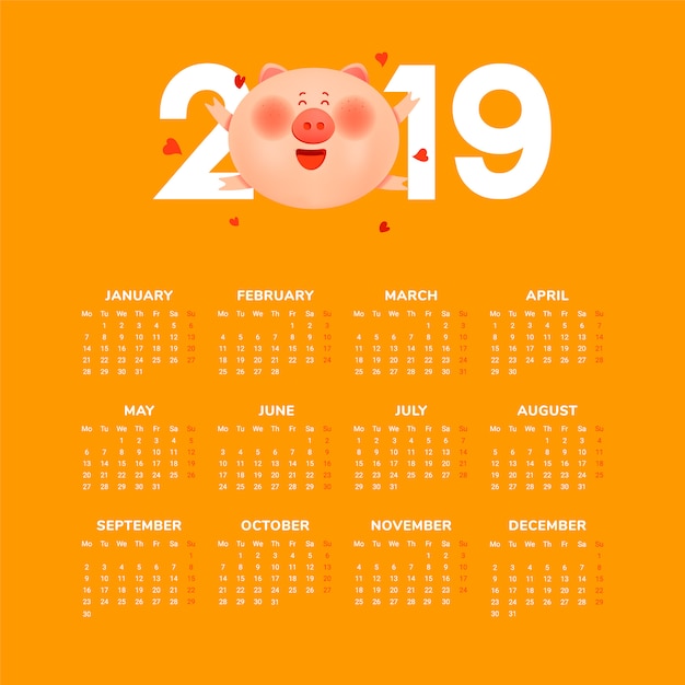 Vector calendario para el 2019.