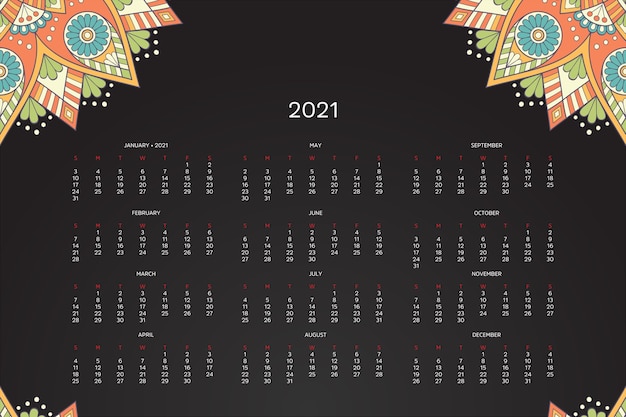 Calendario 2021 con mandala oriental