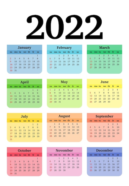 Calendario para 2022 aislado sobre fondo blanco. De domingo a lunes, plantilla de negocios. Ilustración vectorial