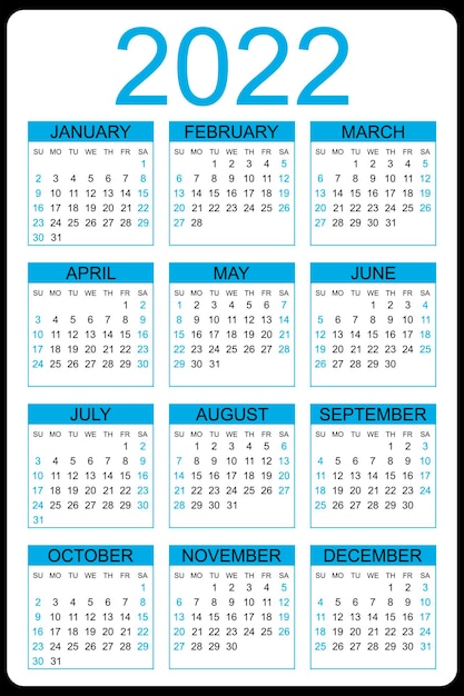 Calendario 2022 anual La semana comienza el domingo Ilustración vectorial