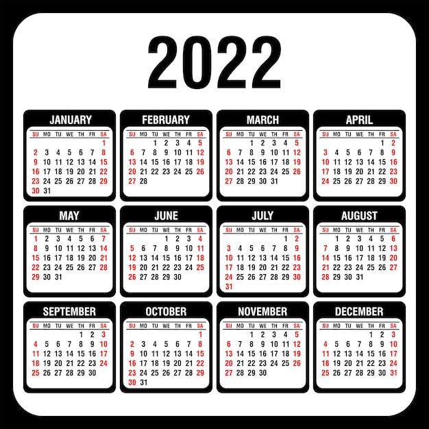 Calendario 2022 anual La semana comienza el domingo Ilustración vectorial