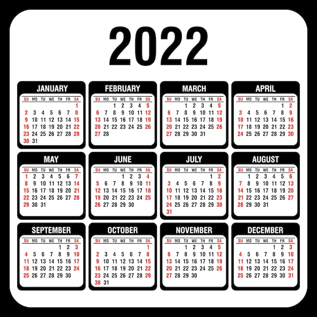 Calendario 2022 anual la semana comienza el domingo ilustración vectorial