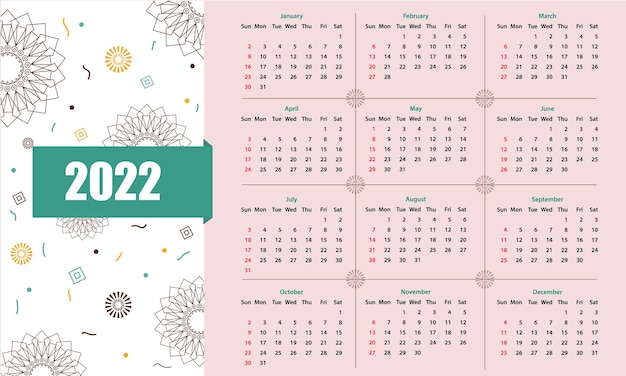 Vector calendario 2022 y feliz año nuevo calendario año 2022 calendario