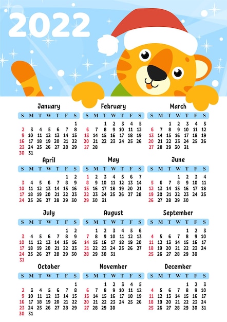 Calendario 2022. Tigre - un símbolo: ilustración de stock 2013701042