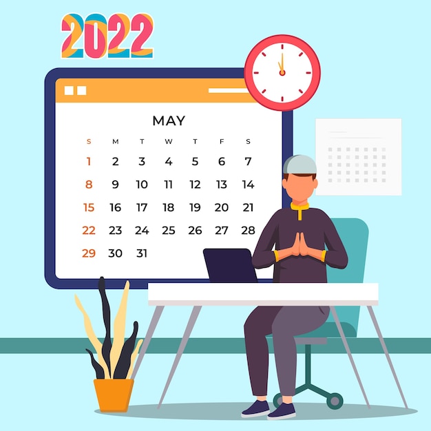 Calendario 2022 en mayo desktop calendar vector template vector ilustración colorida