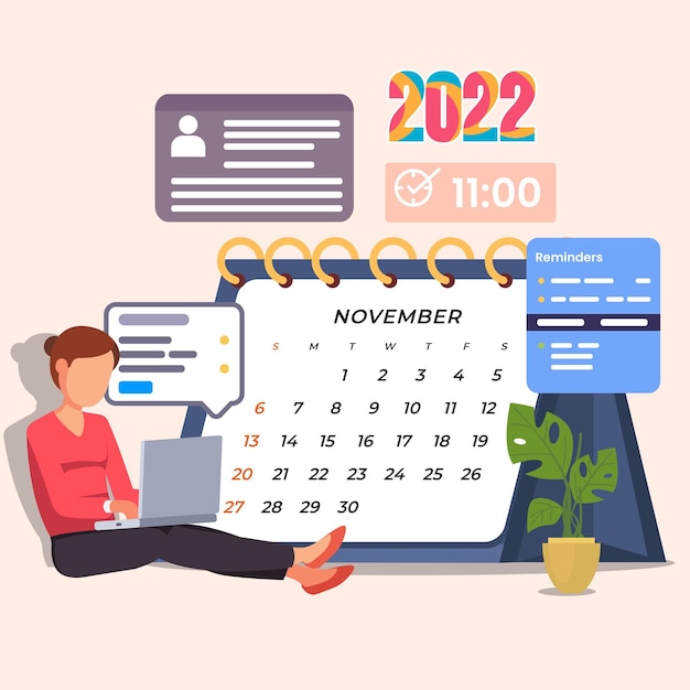 Calendario 2022 en noviembre calendario de escritorio plantilla vectorial vector ilustración colorida
