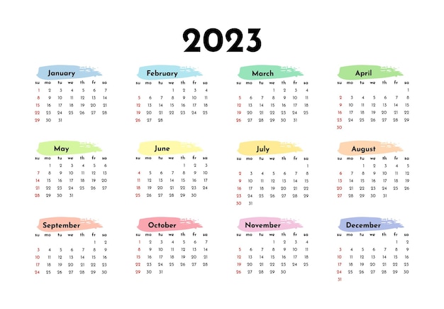 Calendario para 2023 aislado en un fondo blanco