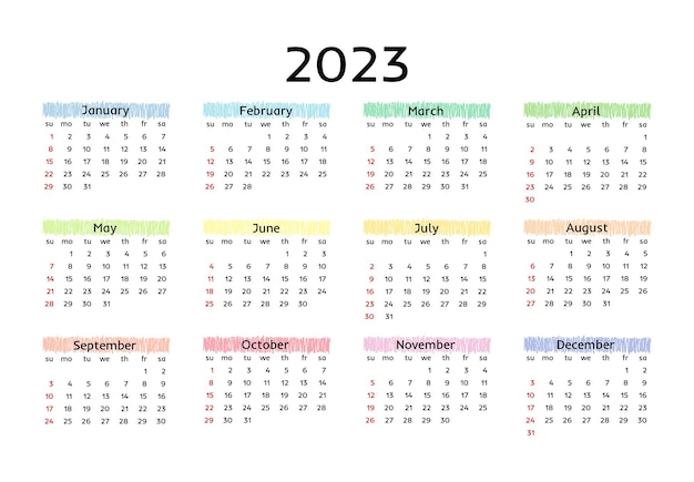 Calendario para 2023 aislado en un fondo blanco