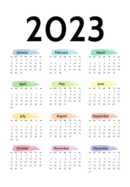 Calendario para 2023 aislado en un fondo blanco