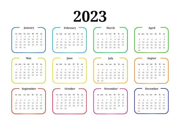 Calendario para 2023 aislado en un fondo blanco