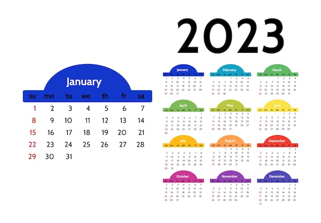 Calendario para 2023 aislado en un fondo blanco