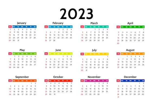 Calendario para 2023 aislado en un fondo blanco