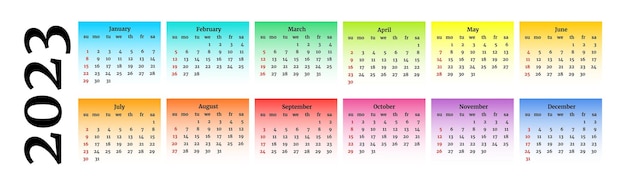 Calendario para 2023 aislado en un fondo blanco