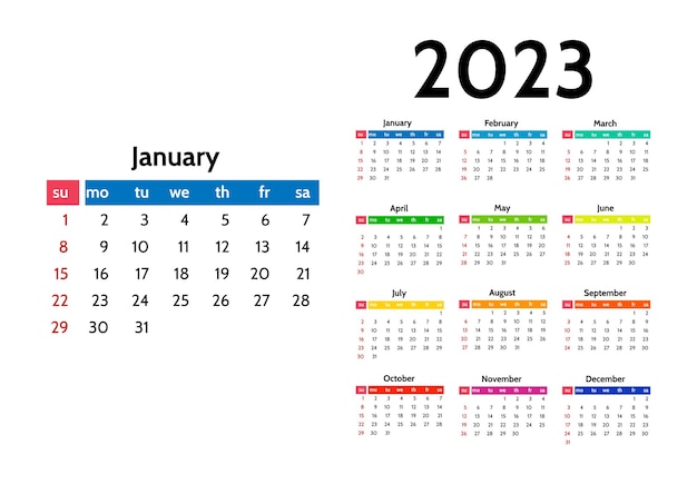 Vector calendario para 2023 aislado en un fondo blanco