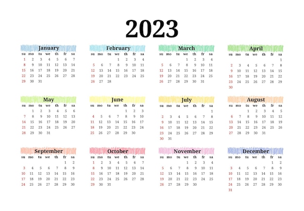 Calendario para 2023 aislado en un fondo blanco