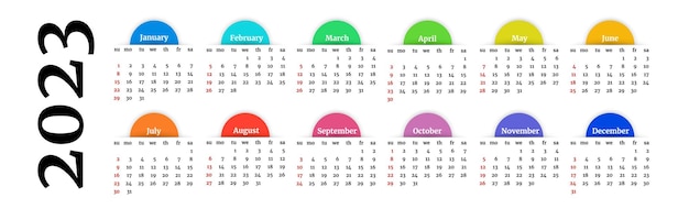 Calendario para 2023 aislado en un fondo blanco