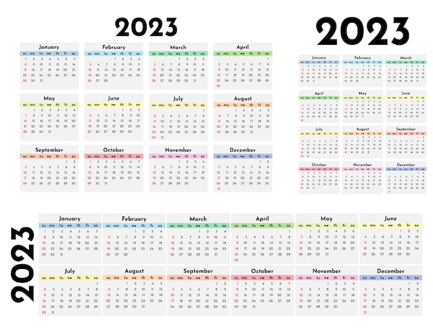 Calendario para 2023 aislado en un fondo blanco