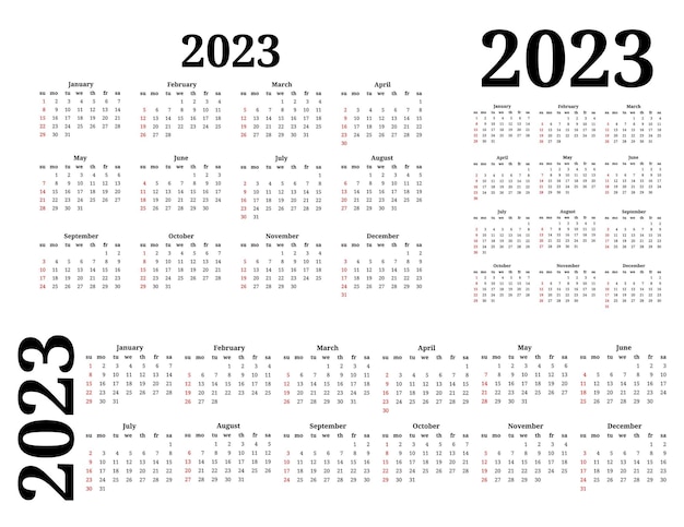 Calendario para 2023 aislado en un fondo blanco