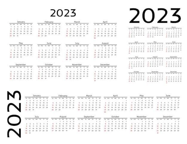Calendario para 2023 aislado en un fondo blanco