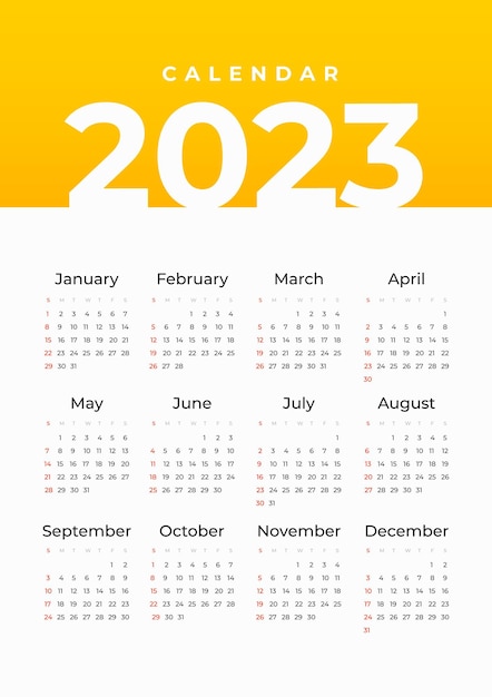 Vector calendario 2023. amarillo.