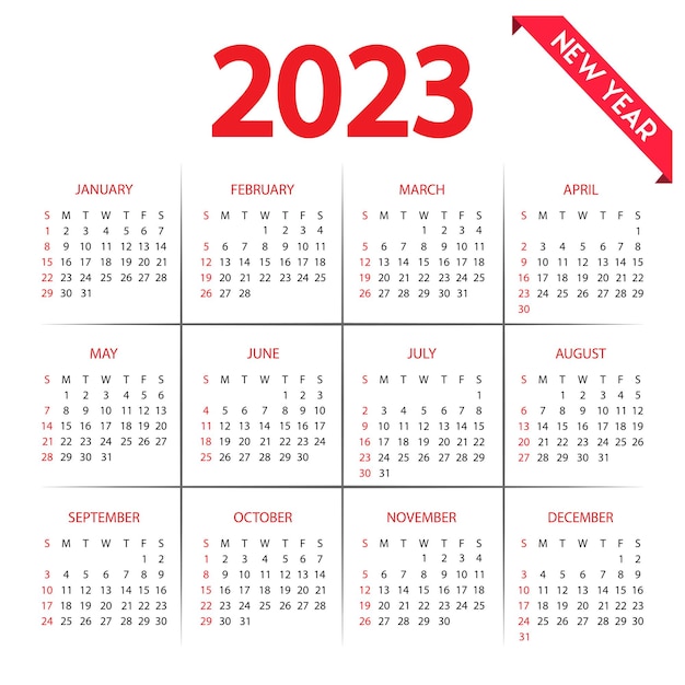 Calendario 2023 año nuevo