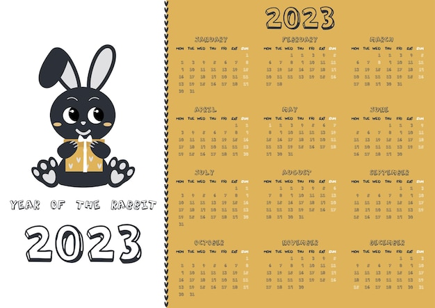 Calendario para 2023 con conejo