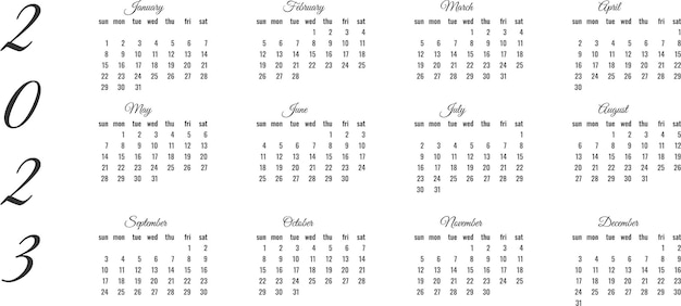 calendario para 2023 en estilo minimalista