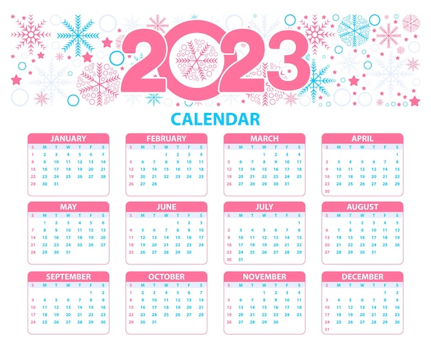 calendario 2023 floral con colorido con fechas y meses