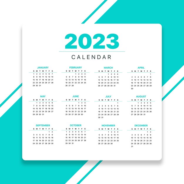 Calendario 2023 Horizontal Cian Y Blanco