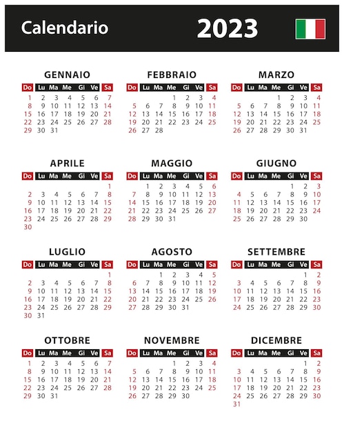 Calendario 2023 - ilustración de stock vectorial. Italia, versión italiana