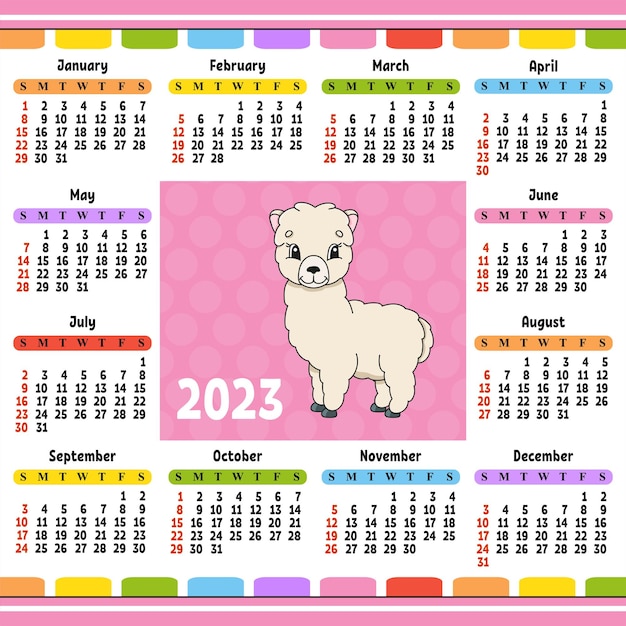 Vector calendario para 2023 con un lindo personaje diseño divertido y brillante