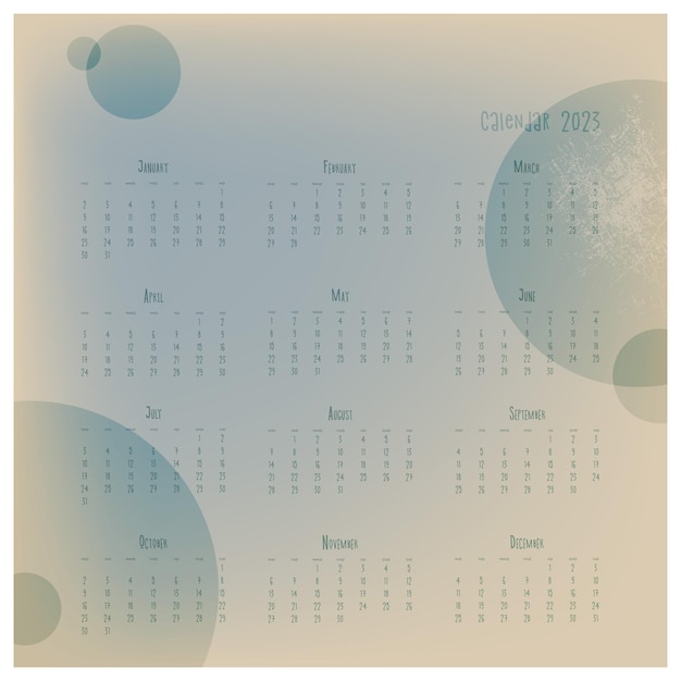 Vector calendario 2023 por meses, papel antiguo de estilo antiguo con planetas.