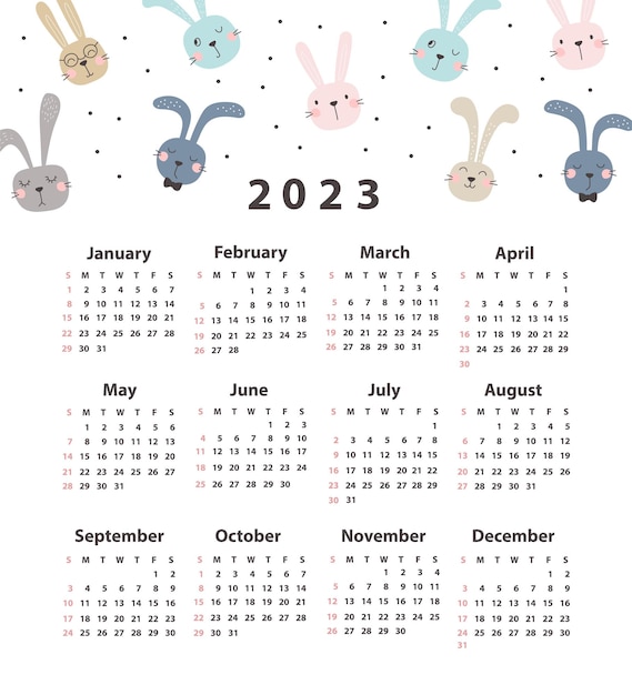 Calendario 2023 a partir del domingo vector