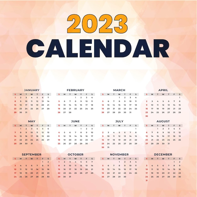 Calendario 2023 semana inicio domingo plantilla de planificador de diseño corporativo.